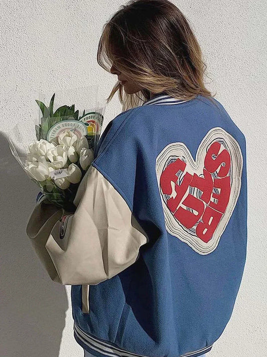 "Street Star" Letter Love Foaming Jacket