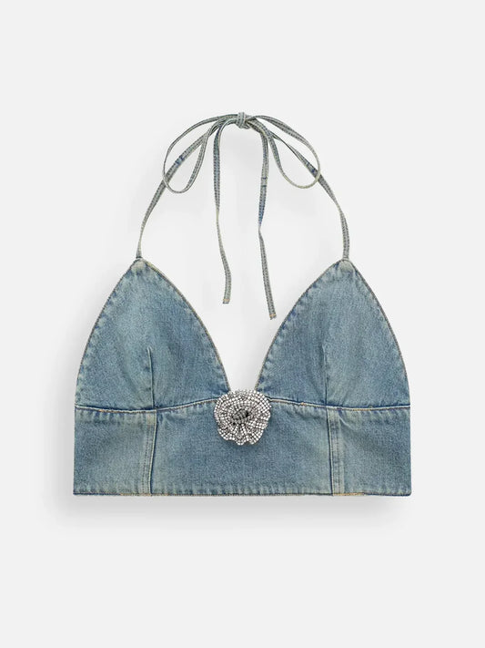 Denim Backless Bustier