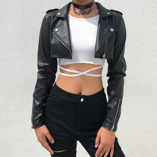 "Street Star" Solid Cropped Leather Jacket