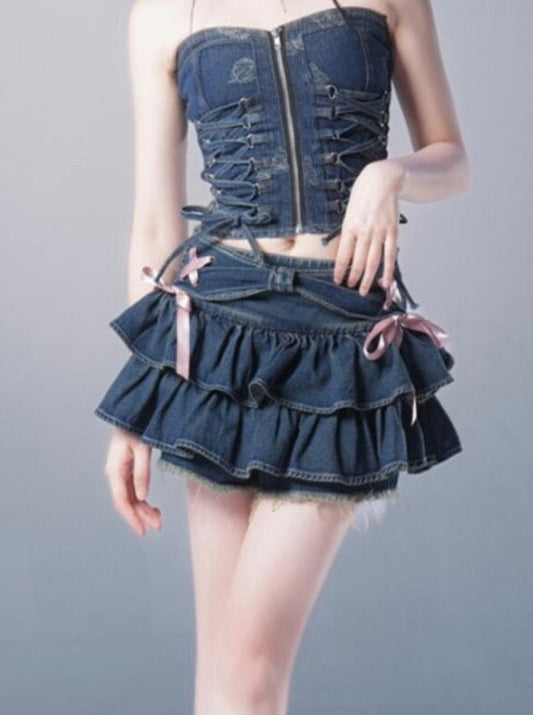 Denim Ribbon Skirt