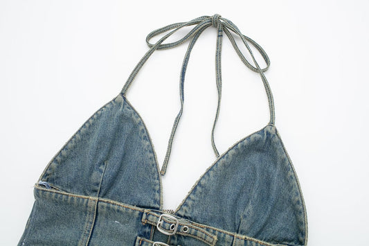 Denim Backless Bustier