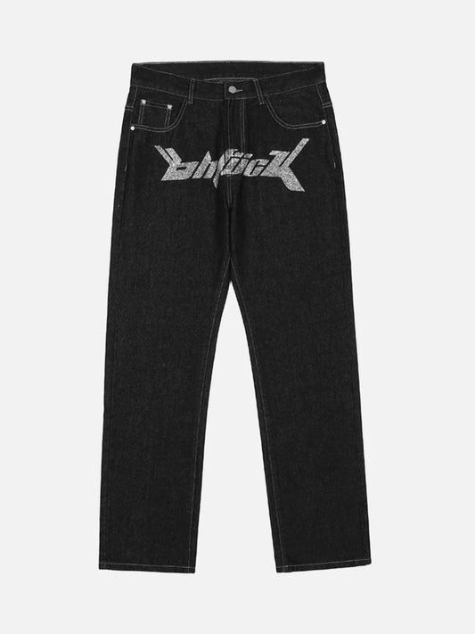 Letter Black Baggy Jeans