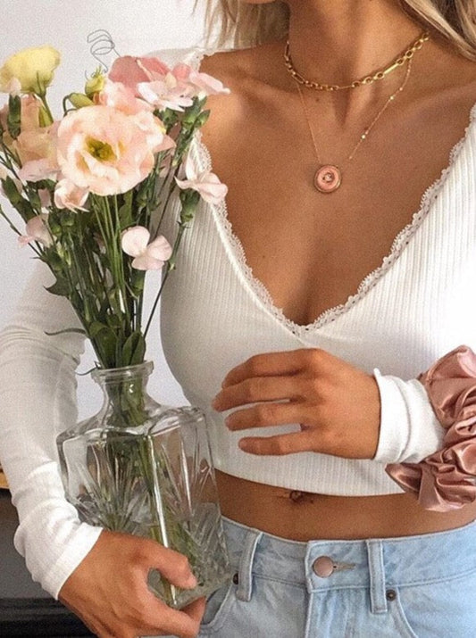 Ruffles Bandage Knitted Crop Top