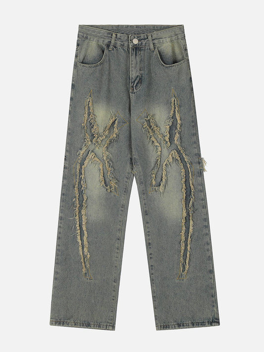 "X" Washed Fringe Jeans