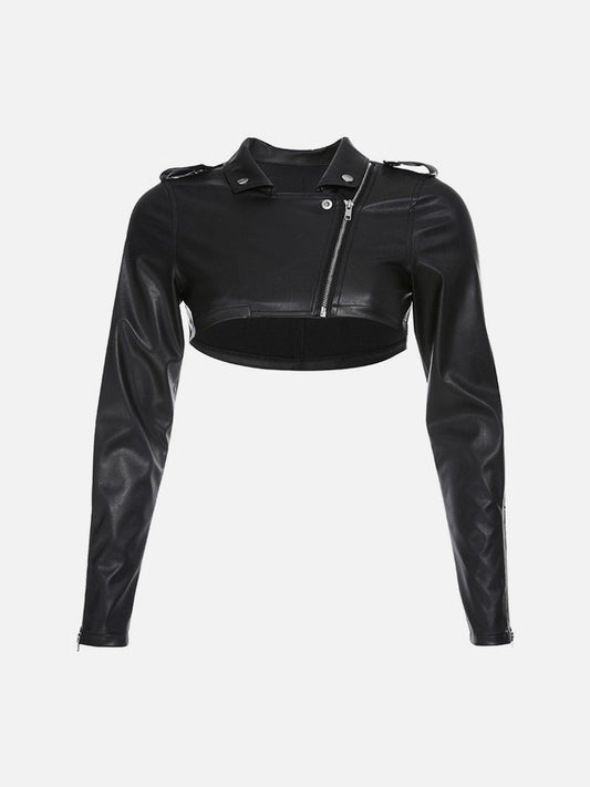 "Street Star" Solid Cropped Leather Jacket