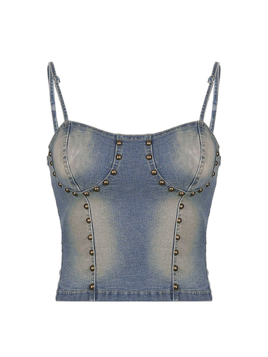 Backless Studded Denim Top