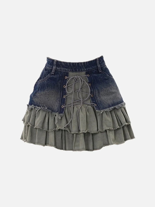 Vintage Denim Ruffles Skirt