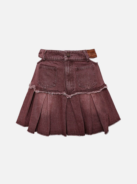 Fringe Denim Pleated Skirt