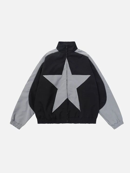 Stripe Star Zipper Patchwork Jacket